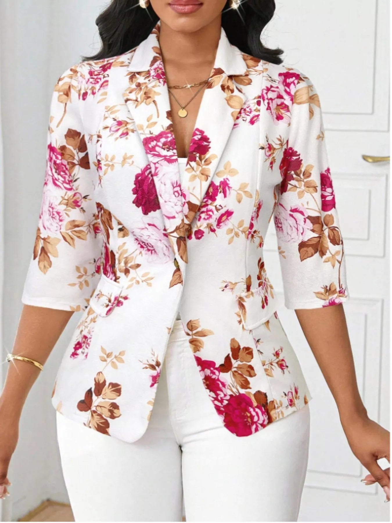 Blazer décontracté à imprimé floral et un bouton - Élégance District