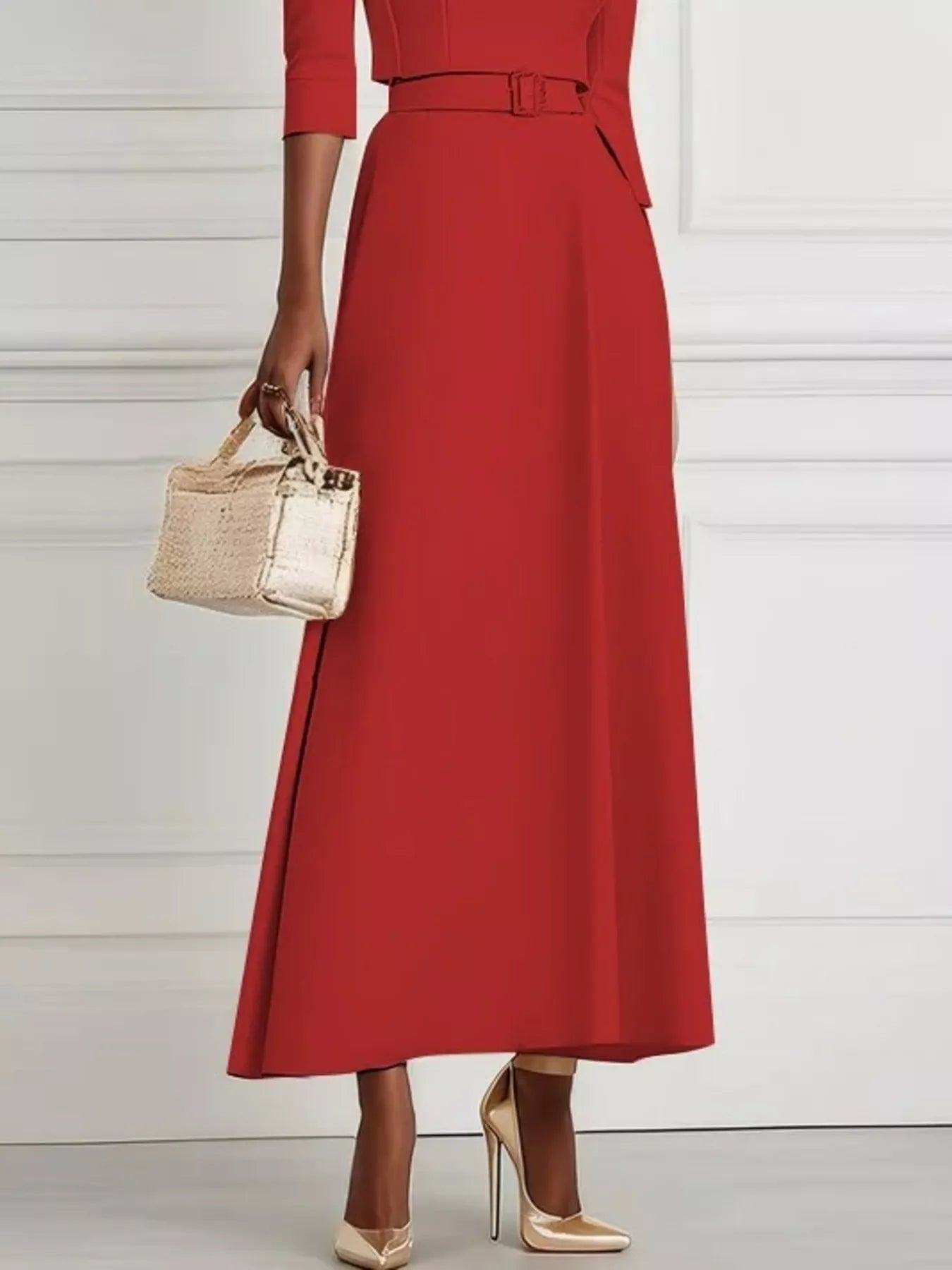 Robe longue élégante à épaules dénudées et ceinture Elégance District