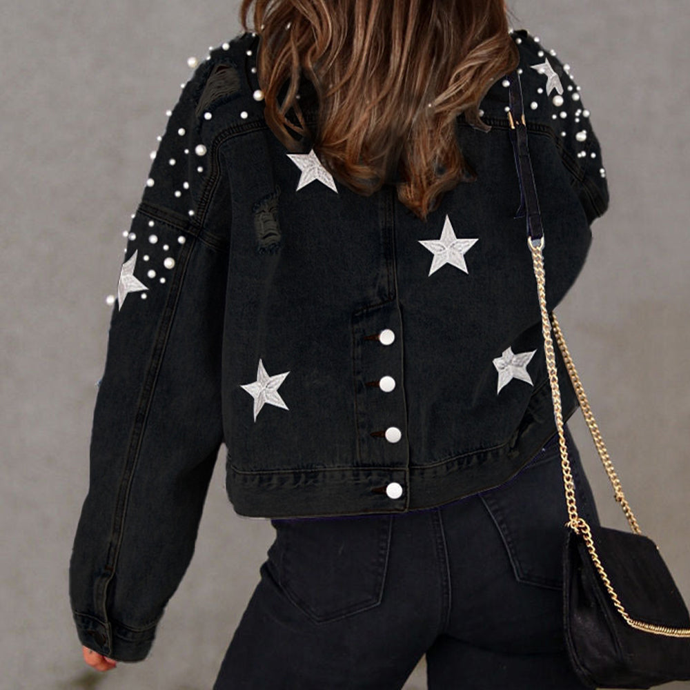 Veste en jean à détails de perles Elégance District
