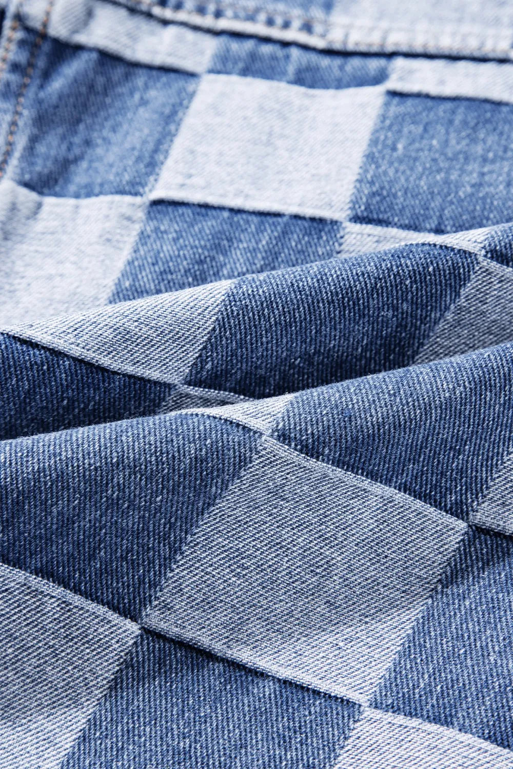 Veste jean à carreaux boutonnée à manches longues Elégance District