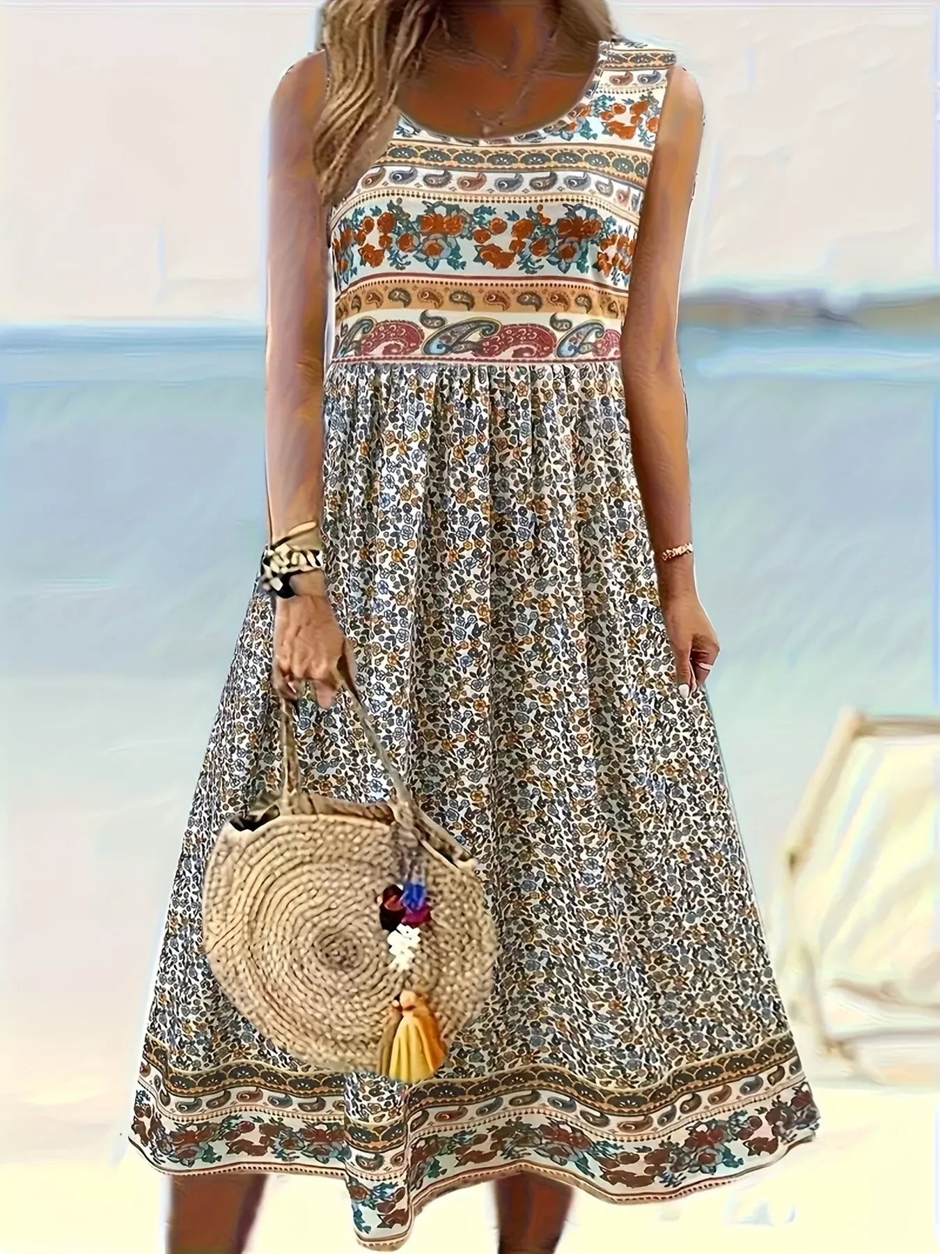 Robe midi sans manches à imprimé floral grande taille Elégance District