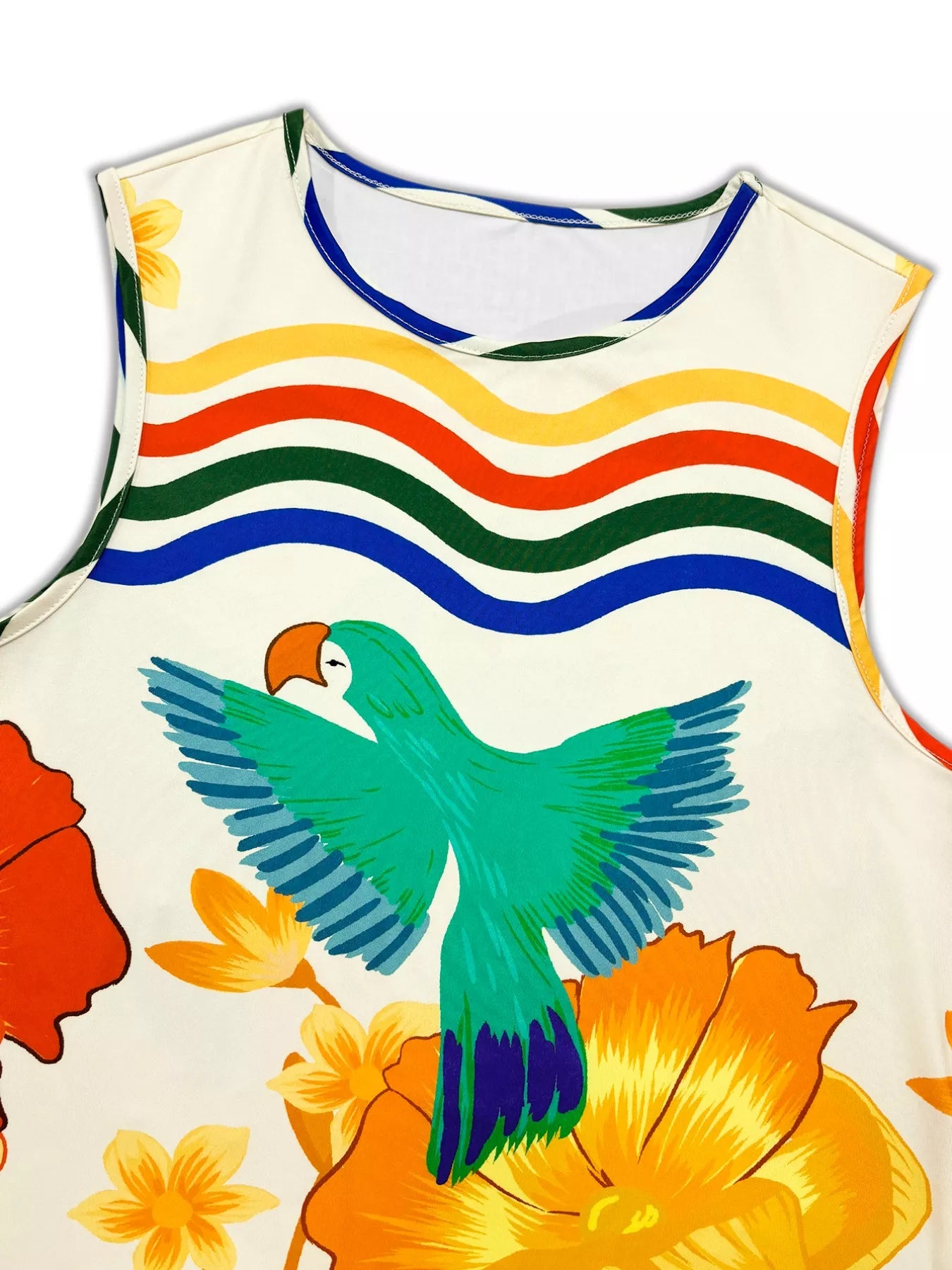 Robe midi sans manches à imprimé perroquet tropical grande taille Elégance District