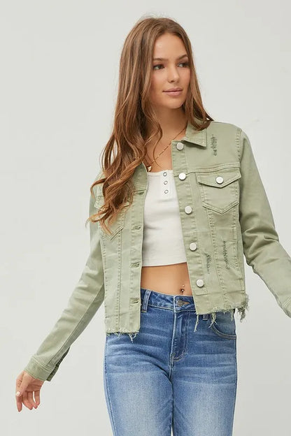 Veste  jean courte boutonnée à ourlet brut, grande taille   RISEN  