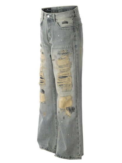 Jean vintage délavé à jambes larges pour homme   Elégance District
