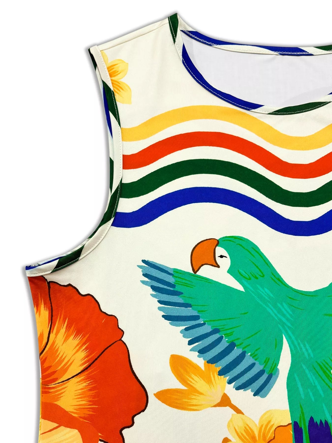 Robe midi sans manches à imprimé perroquet tropical grande taille  Elégance District