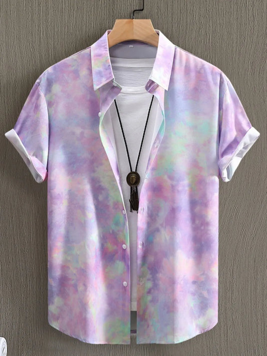 Chemise à manches courtes boutonnée tie-dye pour homme    Elégance District