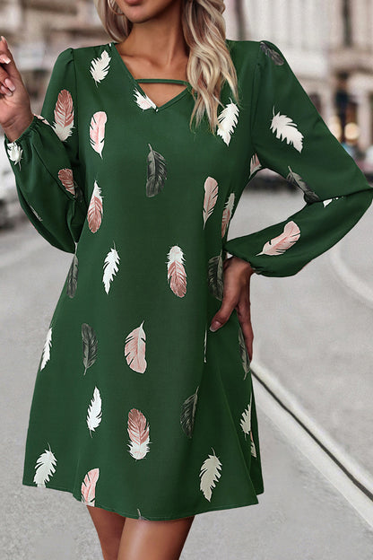 Robe imprimé plumes et col en V  Elégance District