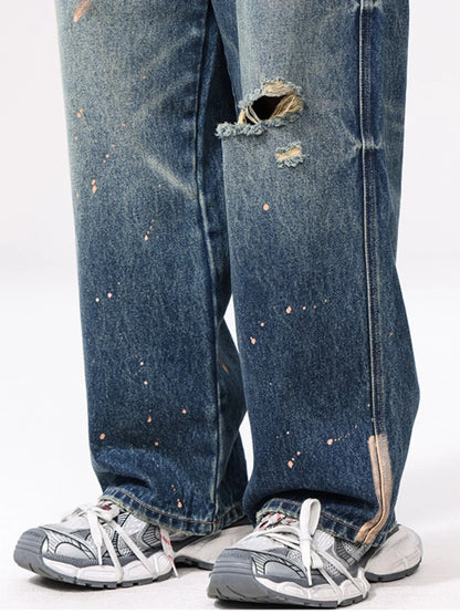 Jean vintage à jambes larges et effet usé  grandes tailles  Elégance District
