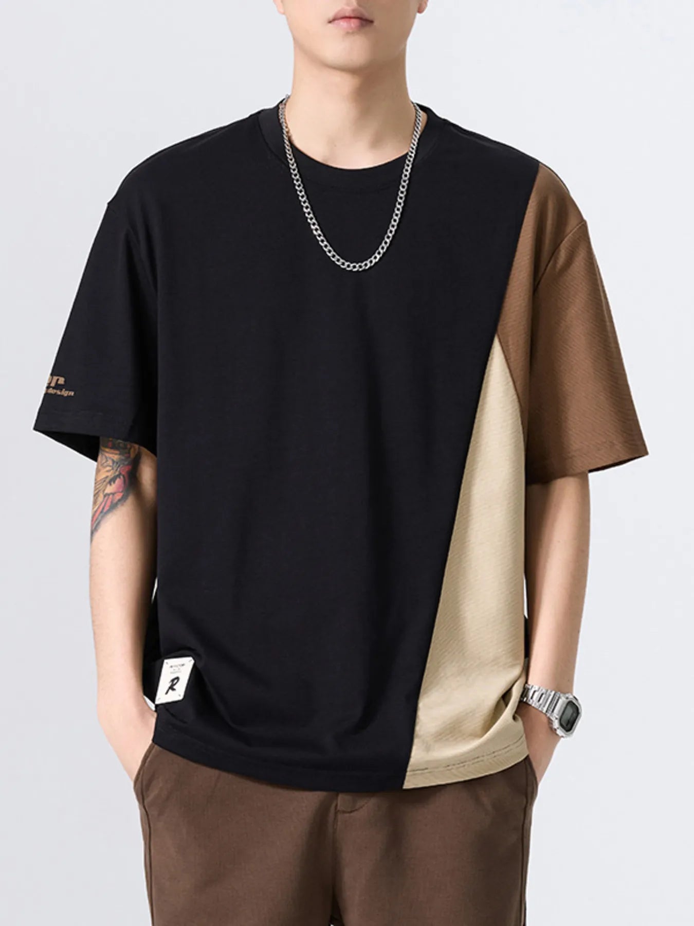 T-shirt à col rond couleurr block pour homme grande taille   Elégance District