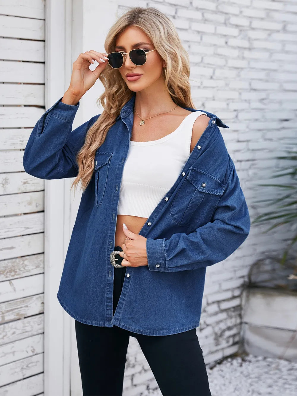 Veste en jean à col boutonné   Elégance District