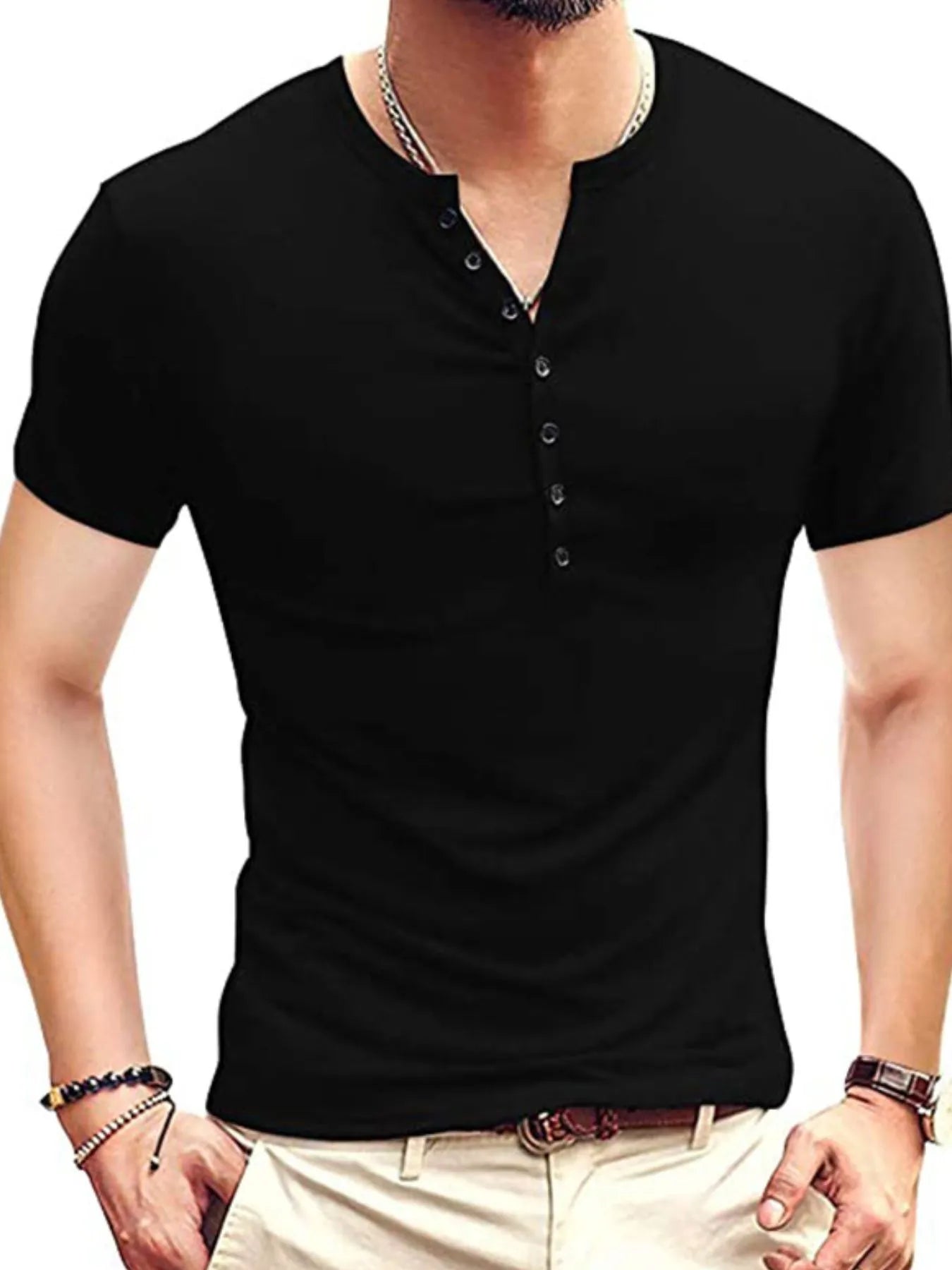 Polo Henley classique à manches courtes pour homme    Elégance District