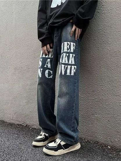 Jean large à motif lettres pour homme, grandes tailles   Elégance District