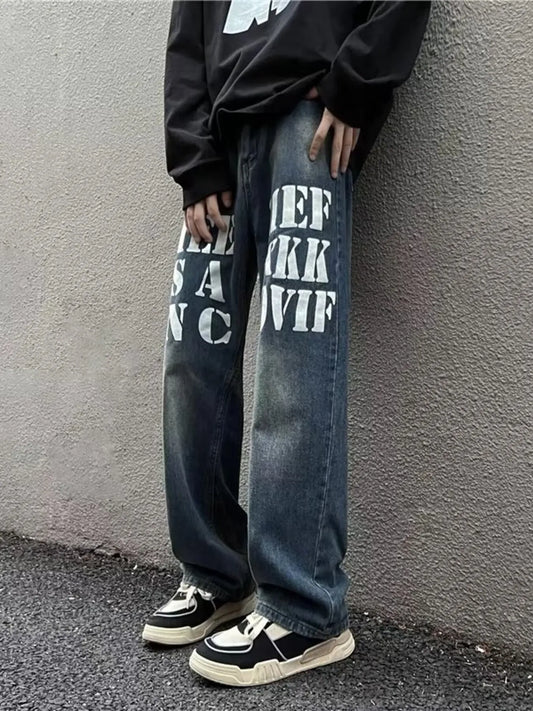 Jean large à motif lettres pour homme, grandes tailles   Elégance District