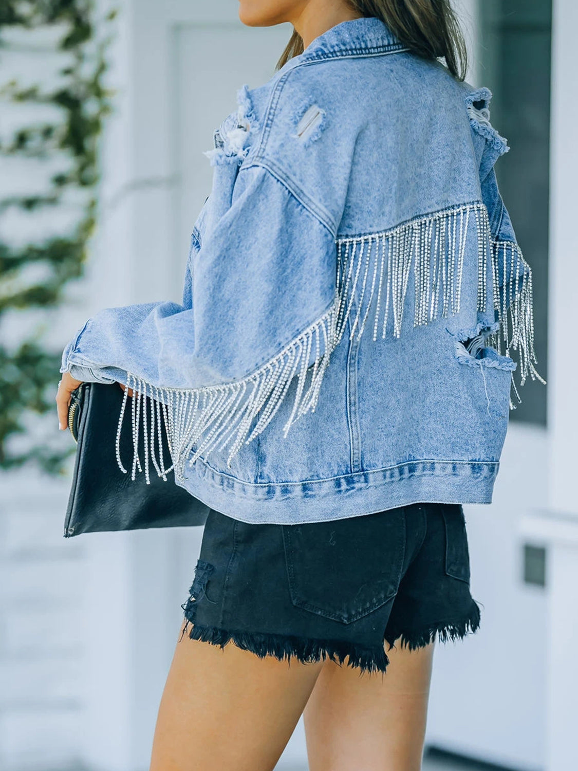 Veste en jean à franges délavées    Elégance District