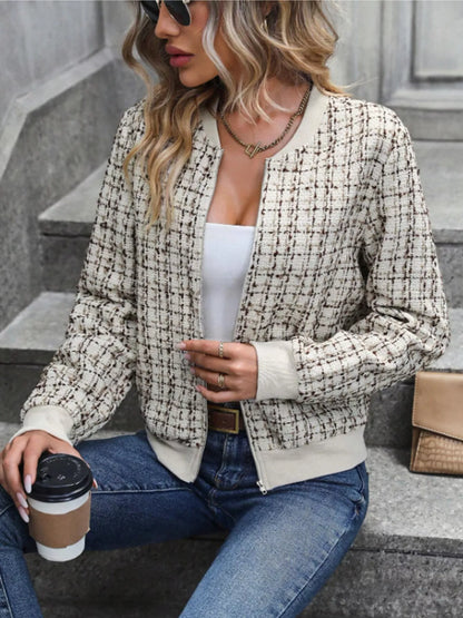 Blouson aviateur zippé en tweed - Élégance District 