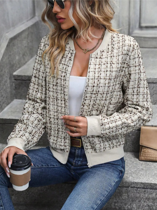 Blouson aviateur zippé en tweed - Élégance District 