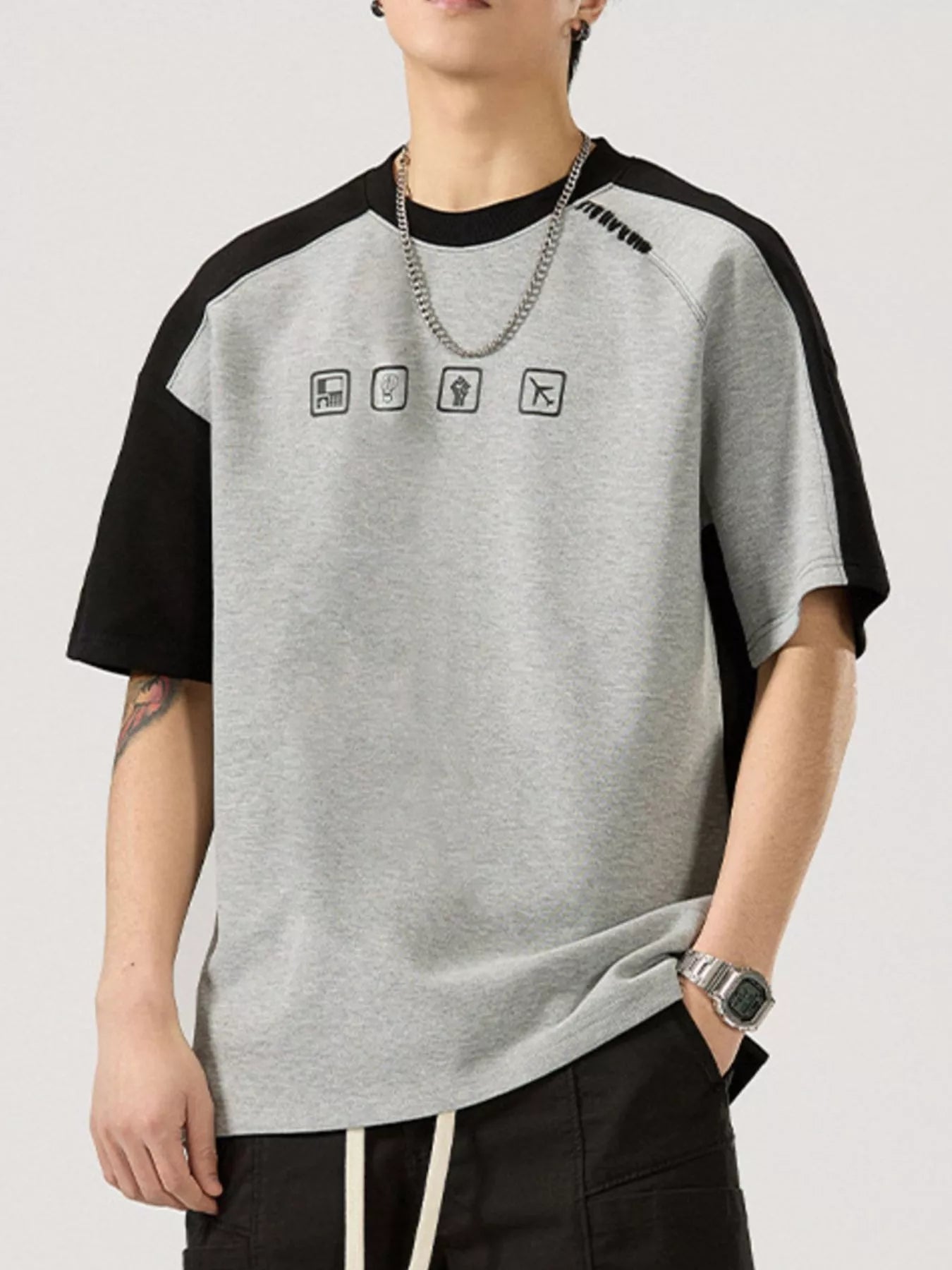 T-shirt décontracté à manches contrastées pour homme, grandes tailles