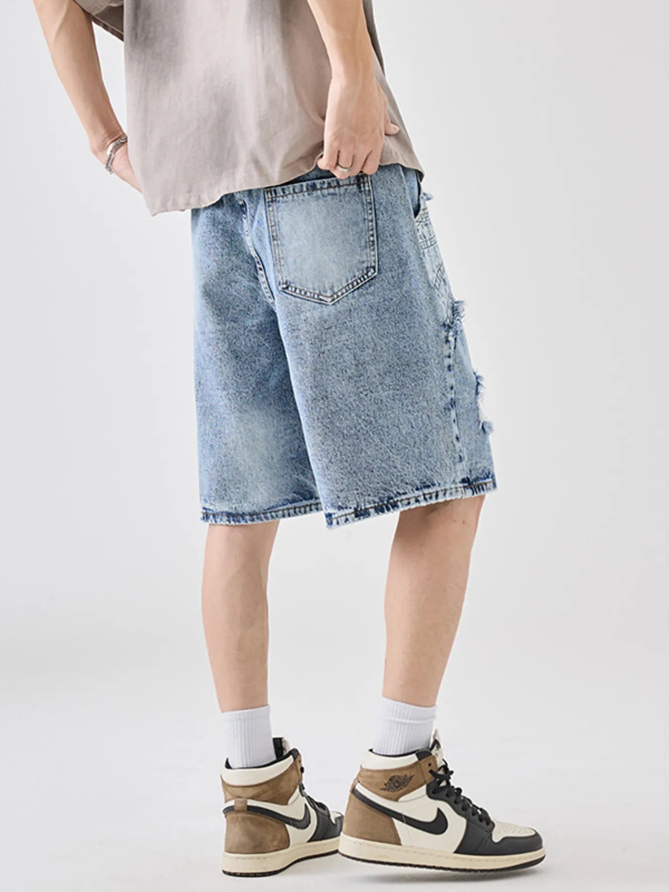 Short jean délavé pour homme, grandes tailles    Elégance District