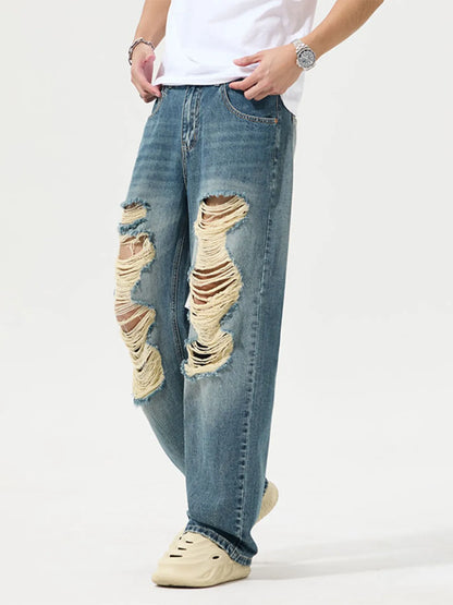 Jeans à jambes larges  détressées, taille pour hommes grande taille Actif   Elégance District