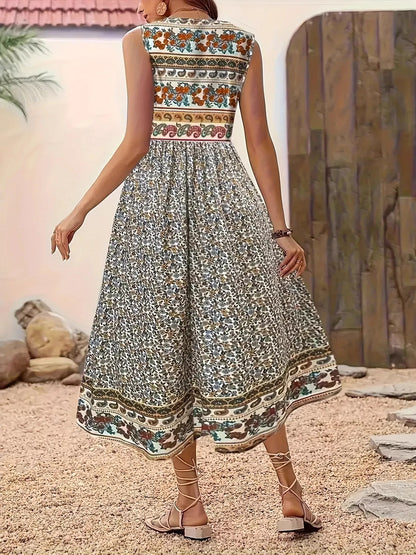 Robe midi sans manches à imprimé floral grande taille   Elégance District