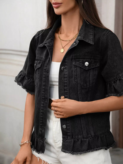 Veste jean boutonnée à ourlet brut - Élégance District - 
