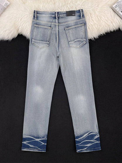 Jean skinny homme grande taille imprimé lettres délavé  Elégance District