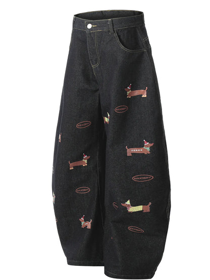 Jean à jambes larges pour homme avec motif chien  Elégance District