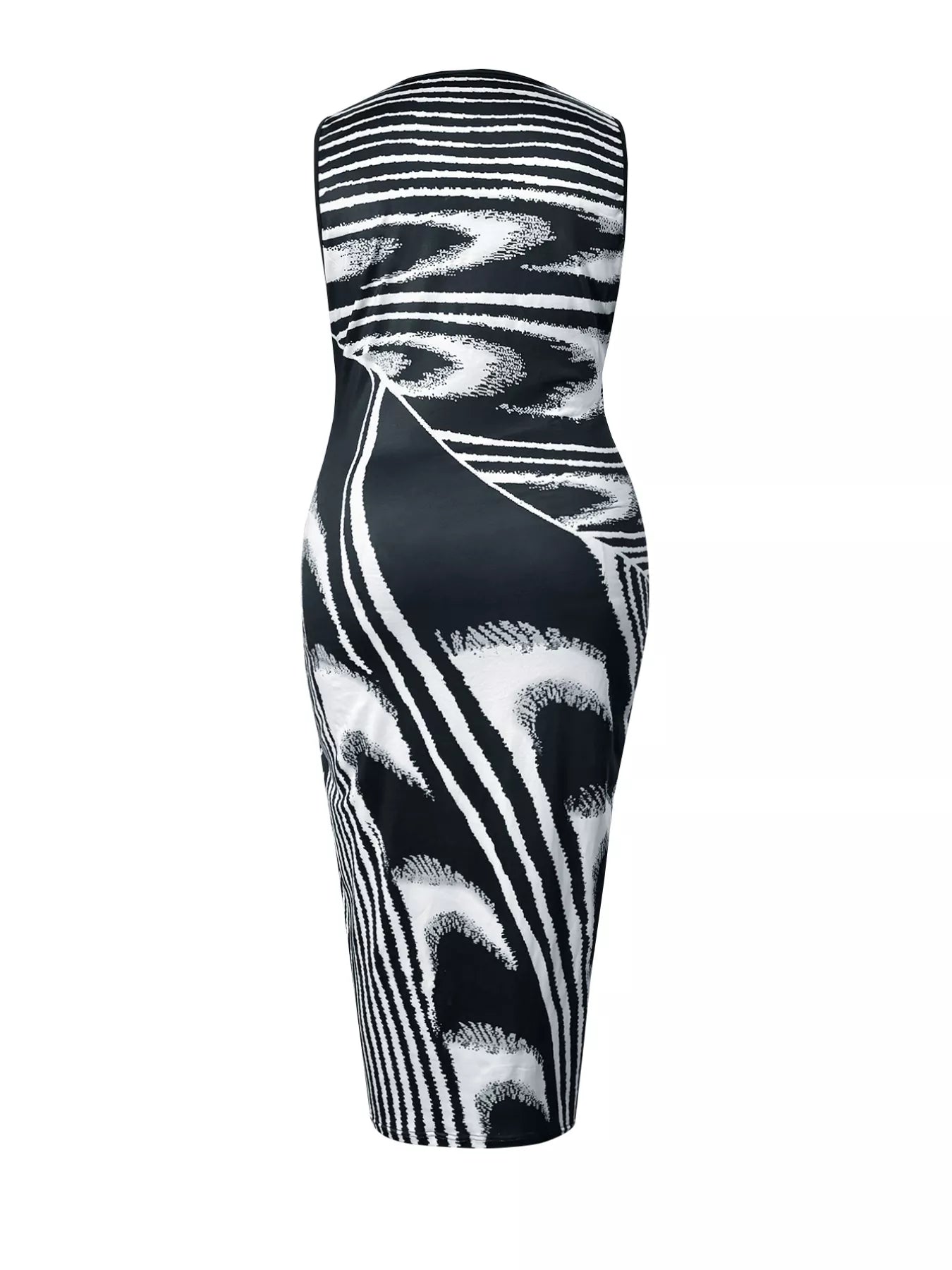 Robe longue moulante imprimé abstrait sans manches - Elégance 