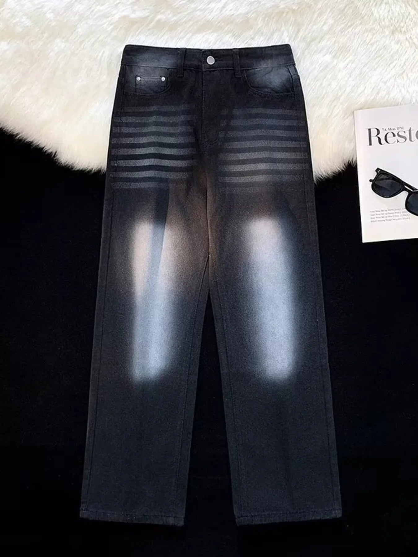 Jean homme grande taille, jambes larges, délavage standard   Elégance District