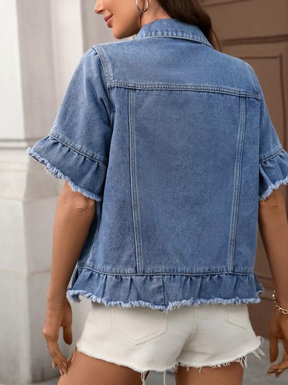 Veste jean boutonnée à ourlet brut - Élégance District - 
