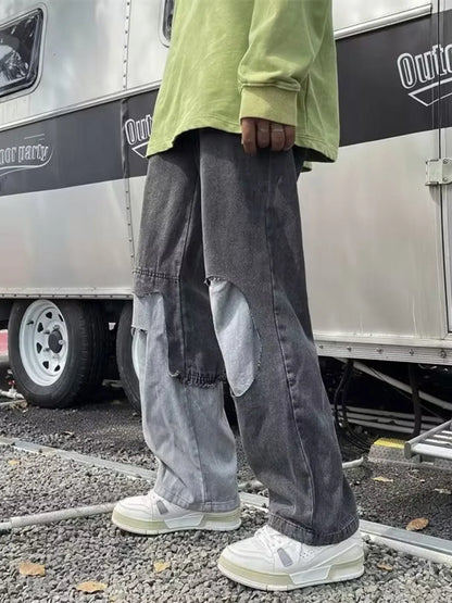 Jean homme grande taille à jambes larges et effet usé   Elégance District