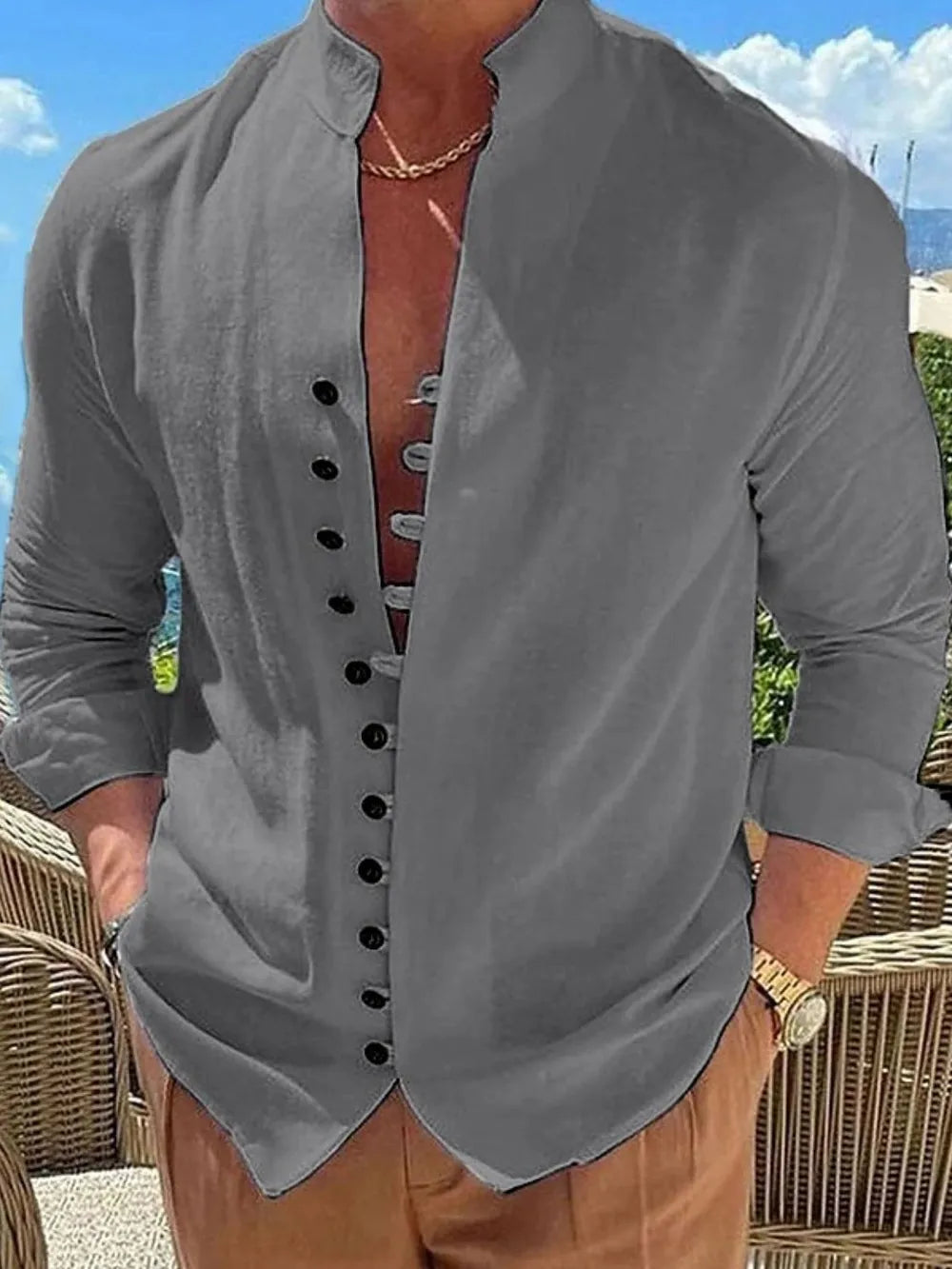 Chemise à manches longues boutonnée pour homme, grandes tailles    Elégance District