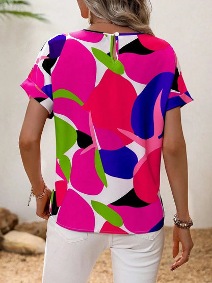 Chemisier contrastée à col rond et manches courtes  Elégance District