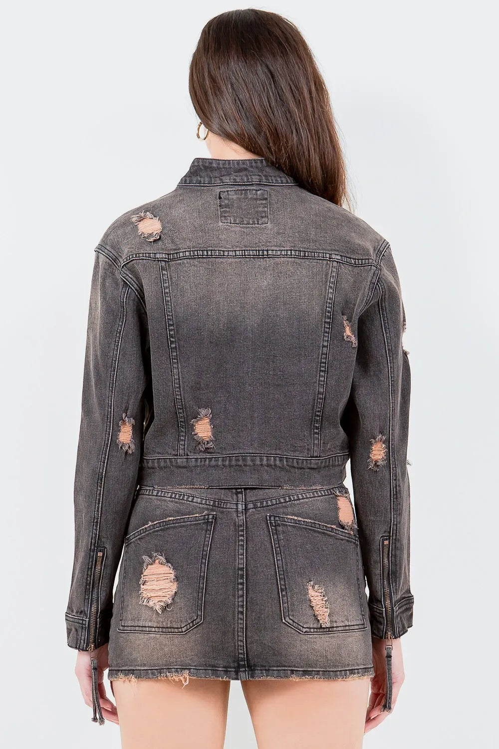 Veste de motard jean American Bazi, grande taille, effet vieilli, ornée de clous étoiles