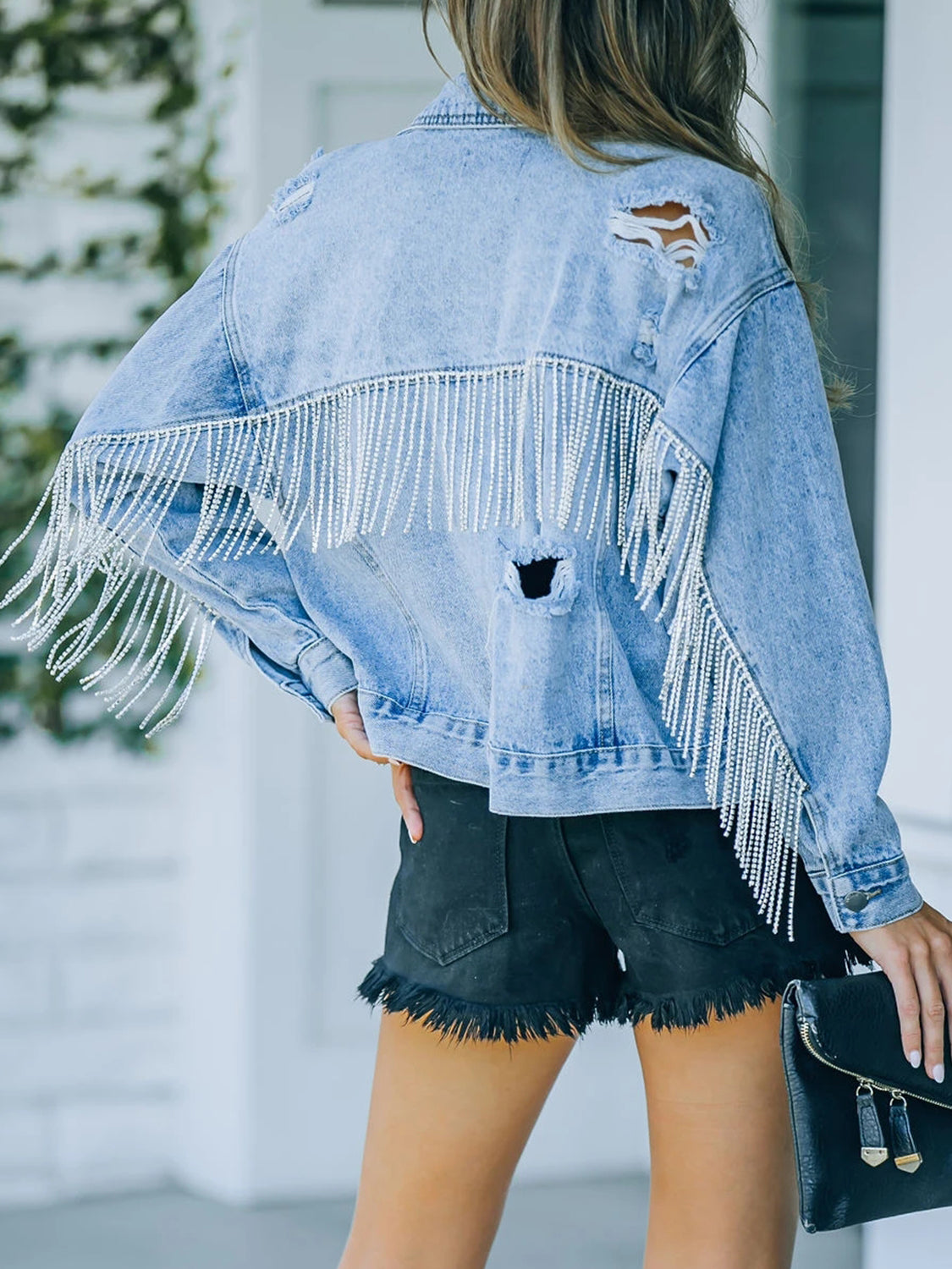 1Veste en jean à franges délavées    Elégance District
