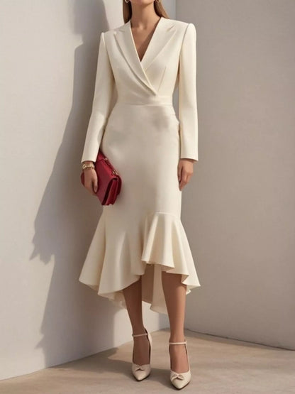 Robe blazer midi à manches longues et ourlet volanté   Elégance District