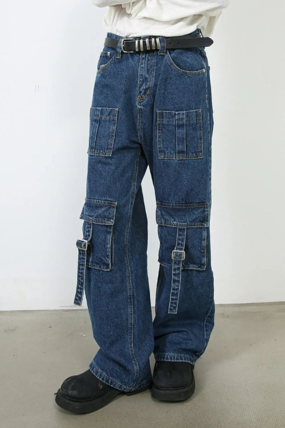 Jean homme taille mi-haute avec poches cargo   Elégance District