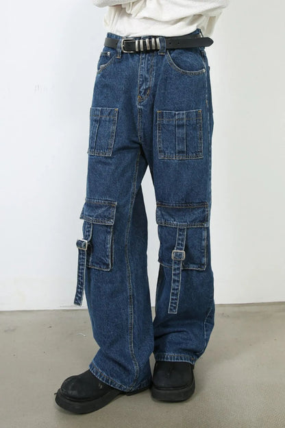Jean homme taille mi-haute avec poches cargo   Elégance District