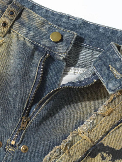 Jean cargo homme effet usé avec déchirures artistiques   Elégance District
