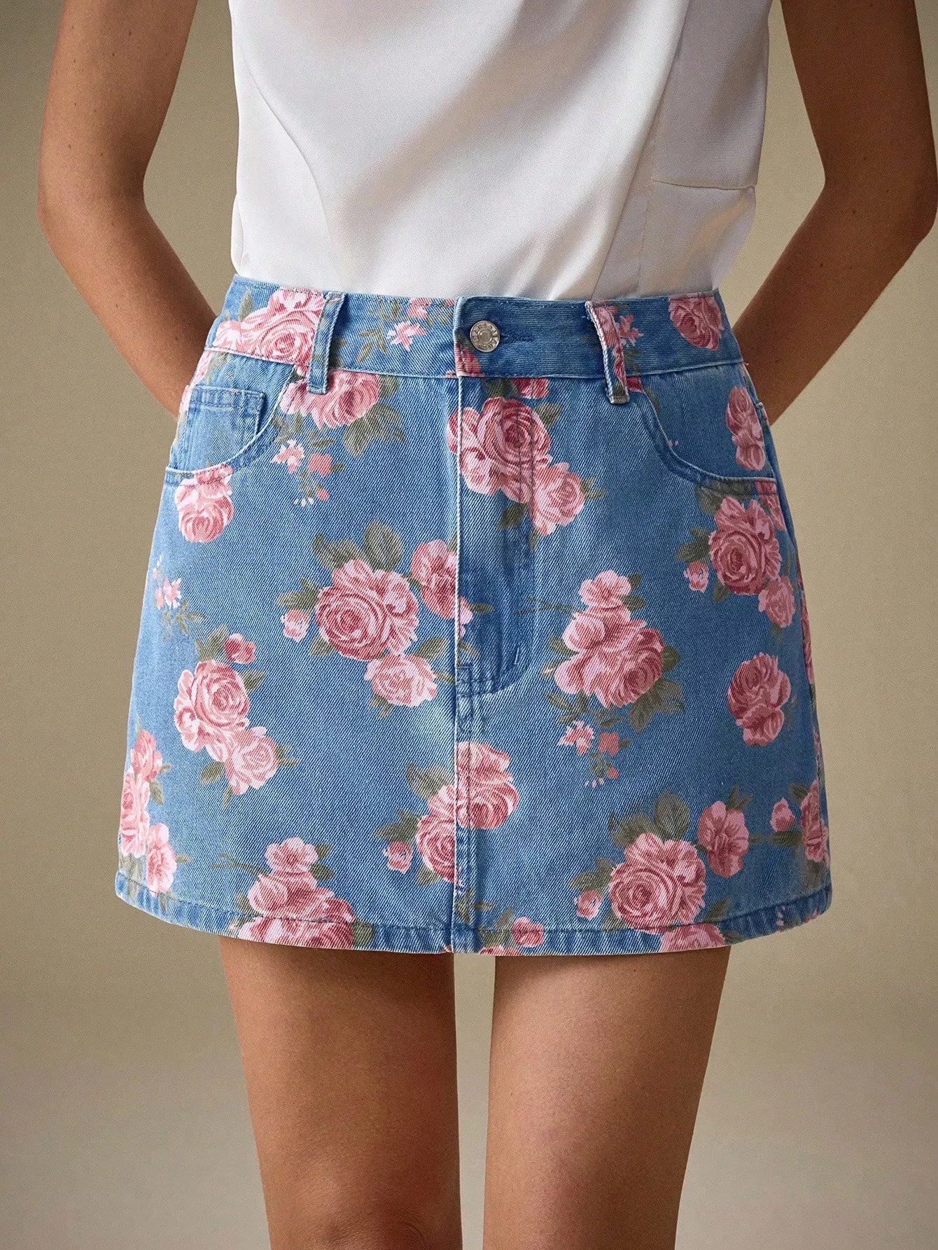Jupe jean imprimé floral femme denim - Élégance District