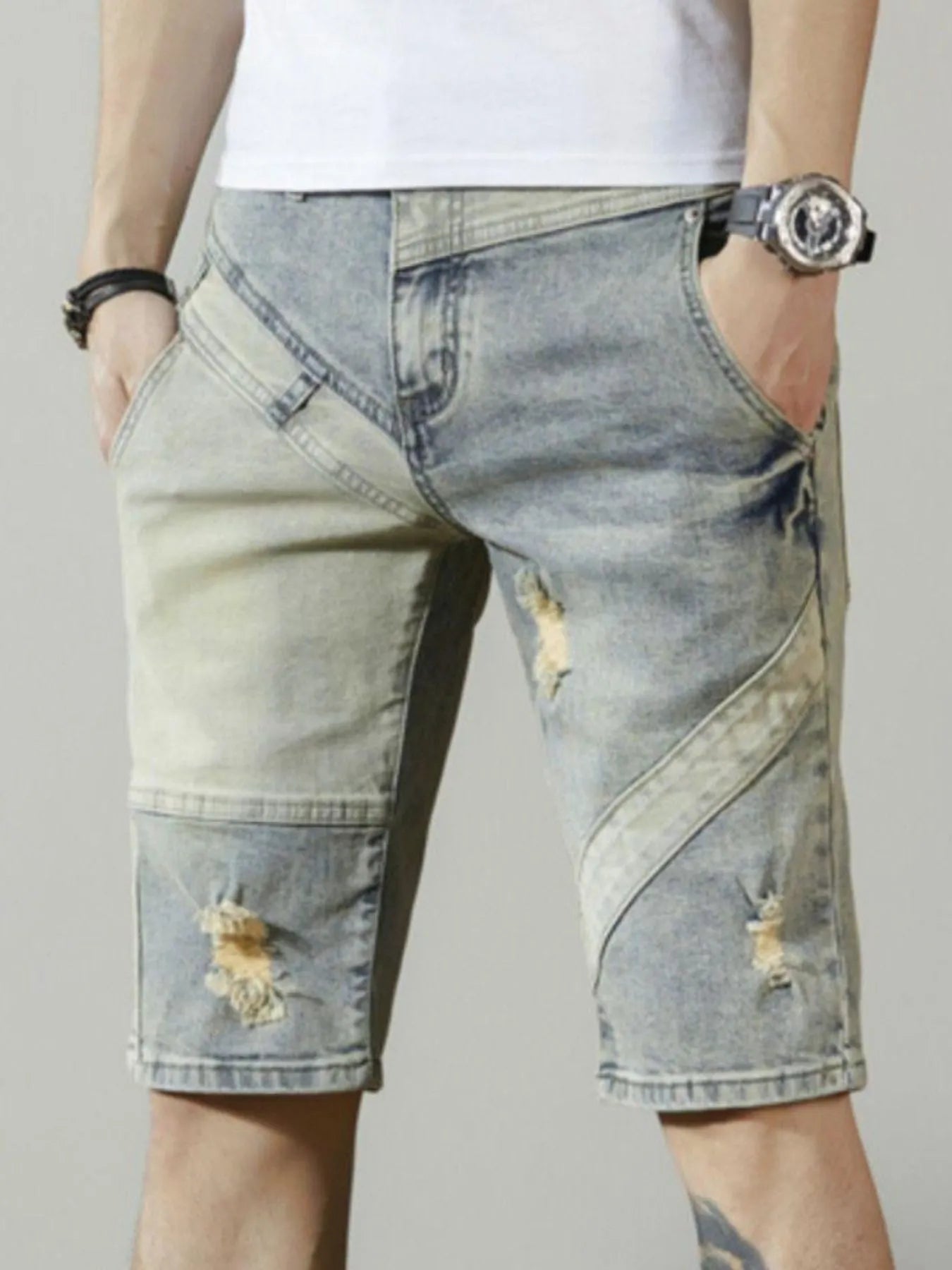 Short jean délavé et usé pour homme   Elégance District
