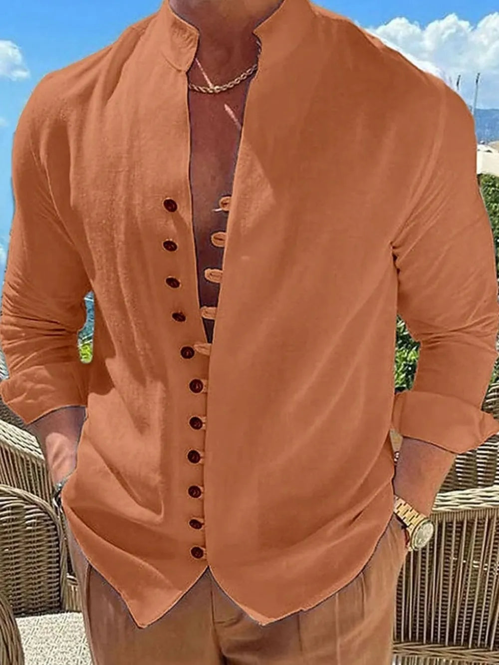 Chemise à manches longues boutonnée pour homme, grandes tailles    Elégance District