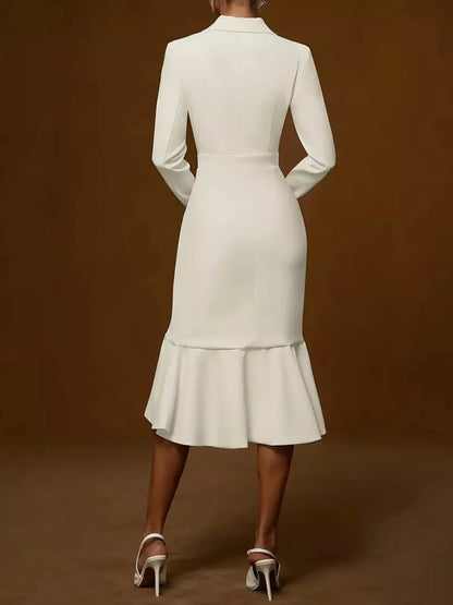 Robe blazer midi à manches longues et ourlet volanté   Elégance District