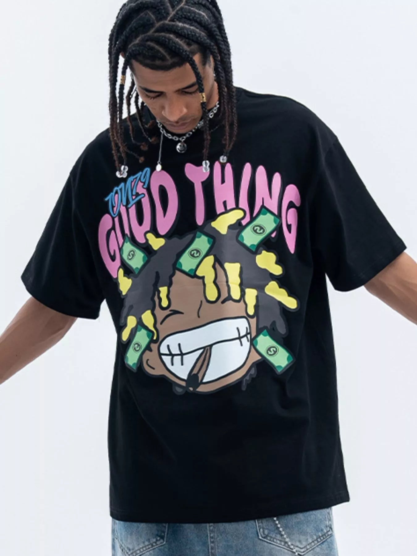 T-shirt décontracté à col rond avec motif graphique   Elégance District