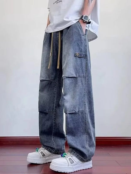 Jeans homme grande taille, jambes larges, délavage standard   Elégance District