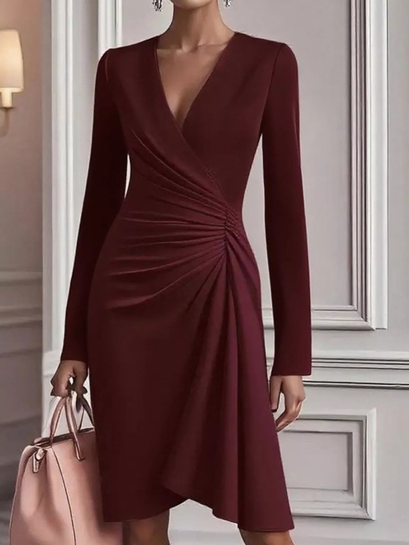 Robe à manches longues froncée et cache-cœur Elégance District