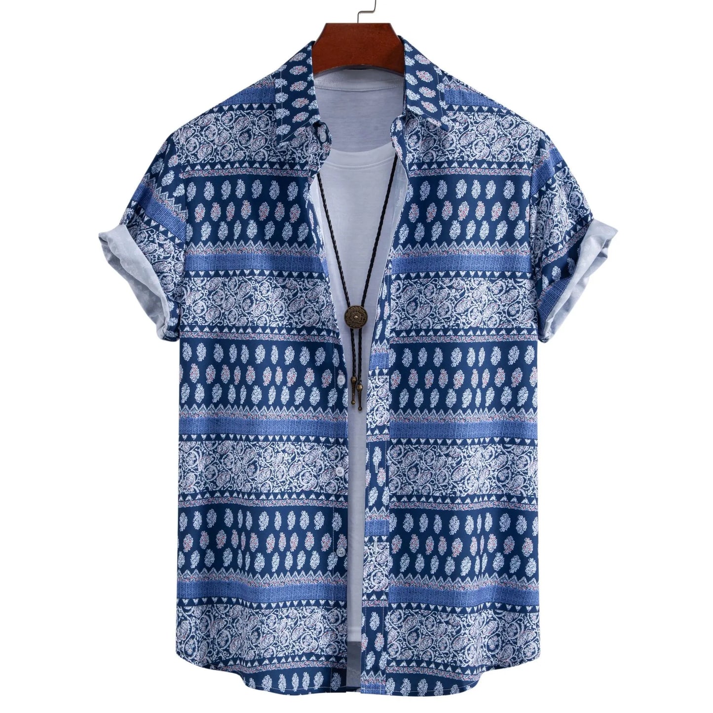 Chemise à manches courtes à imprimé géométrique pour homme grande taille