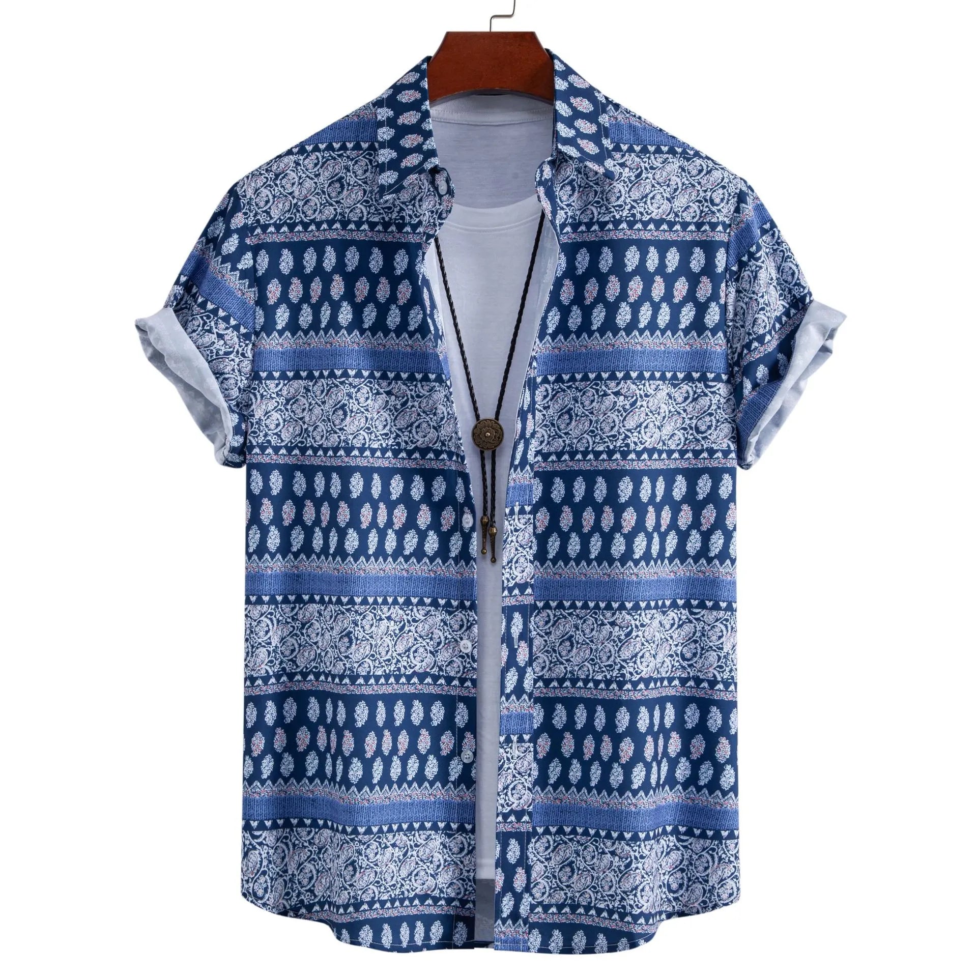 Chemise à manches courtes à imprimé géométrique pour homme grande taille