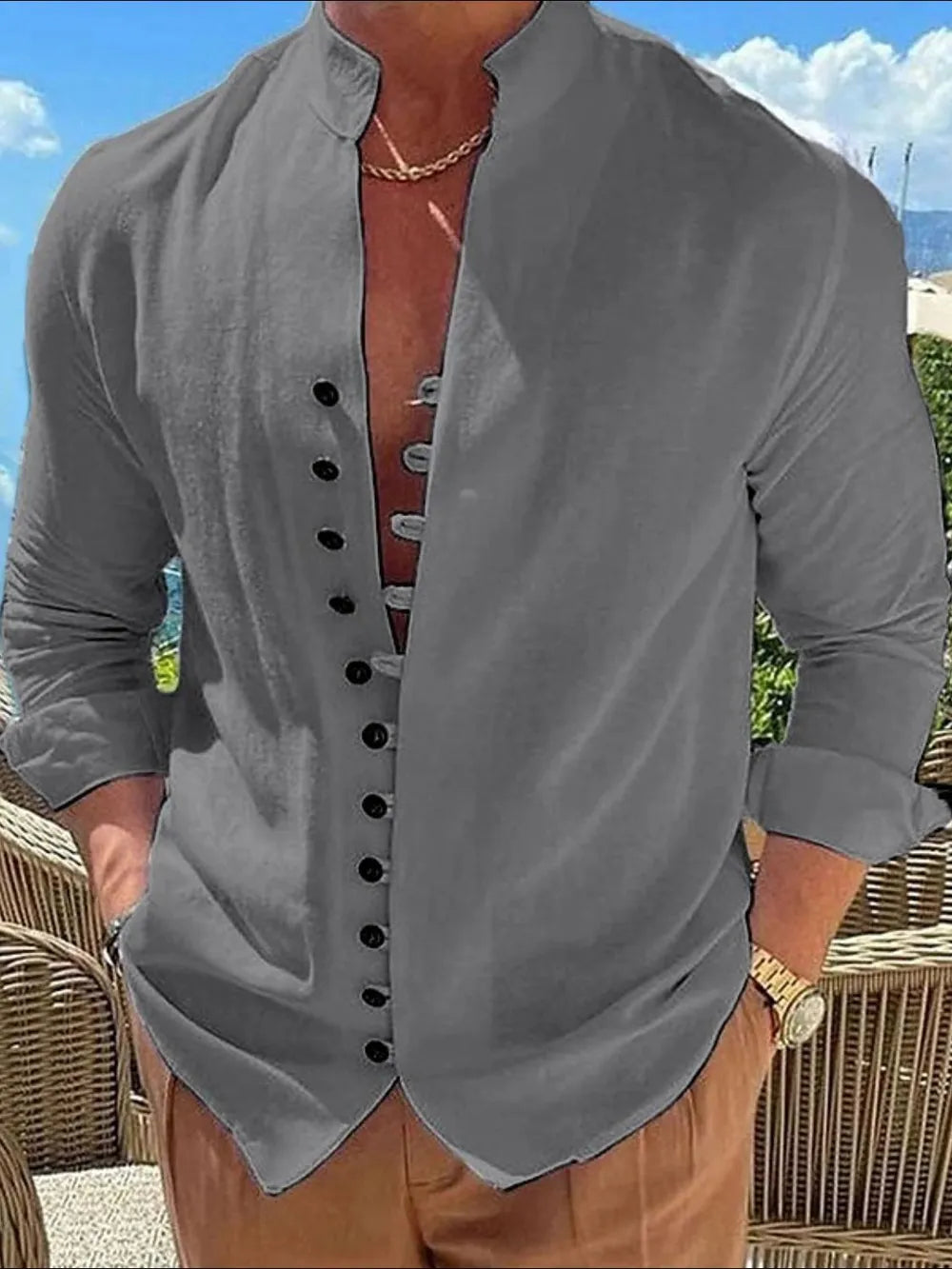 Chemise à manches longues boutonnée pour homme, grandes tailles    Elégance District