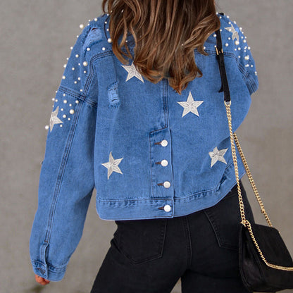 Veste en jean à détails de perles    Elégance District